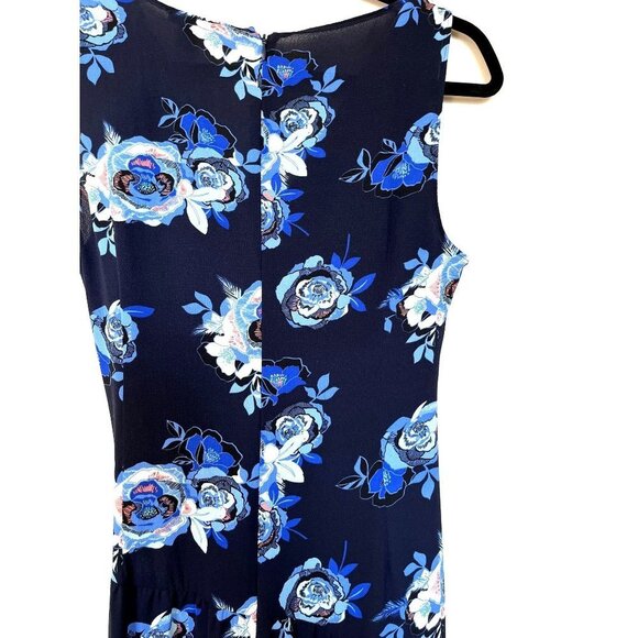Halogen Navy Blue Floral Ruched Midi Dress M - Picture 5 of 16